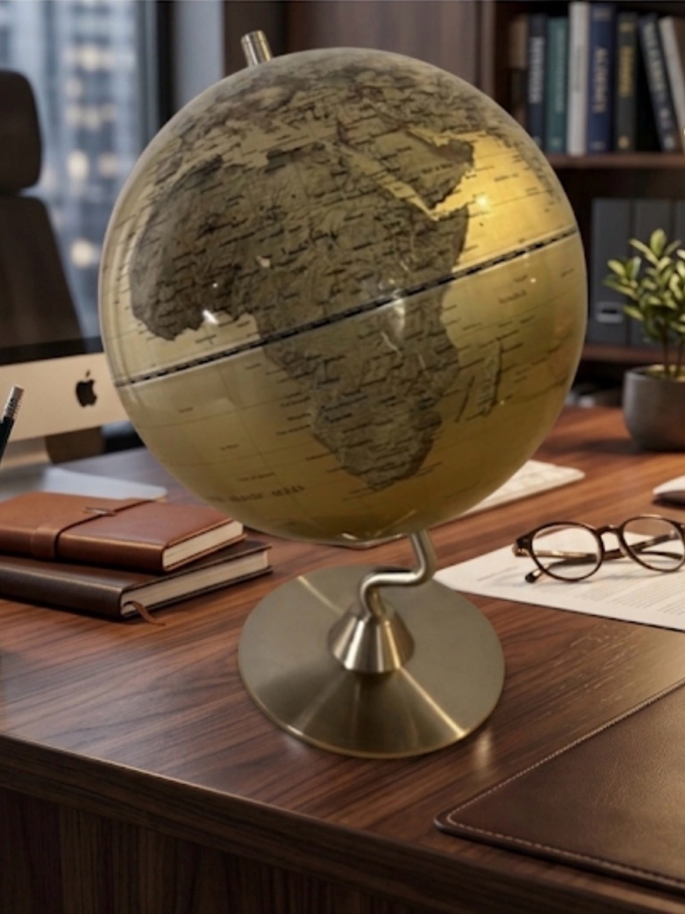 Decorative World Globe with Brushed Metal Pedestal